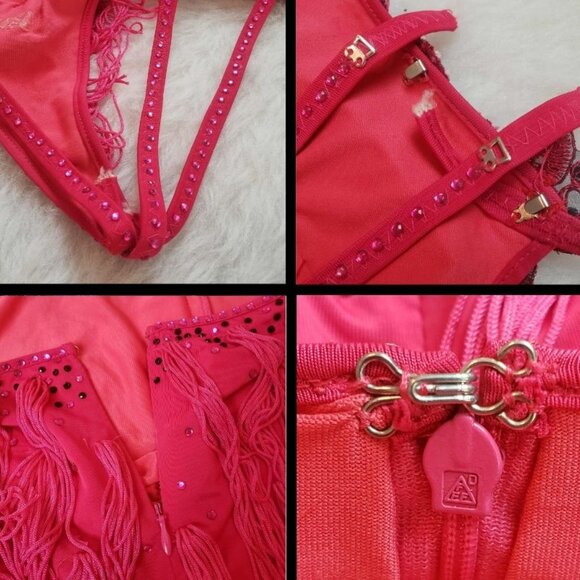 Women's Medium Pink Latin Ballroom Dance Fringe Rhinestone Dress Costume - Picture 9 of 16